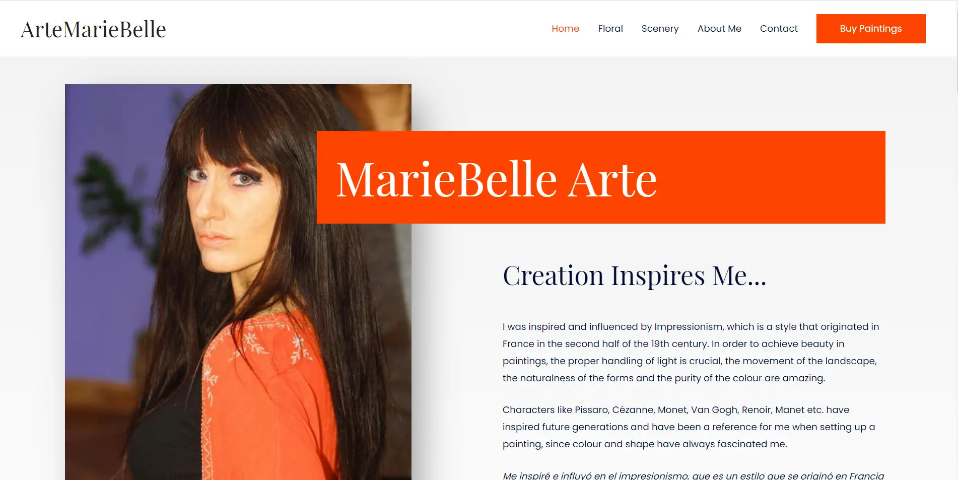Arte Marie Belle website created by Simple English Designs