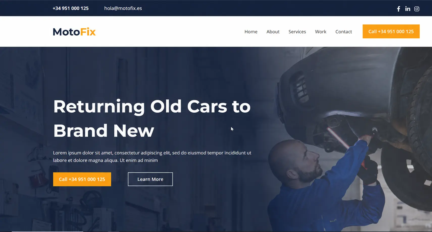 Vehicle repair workshop website design example
